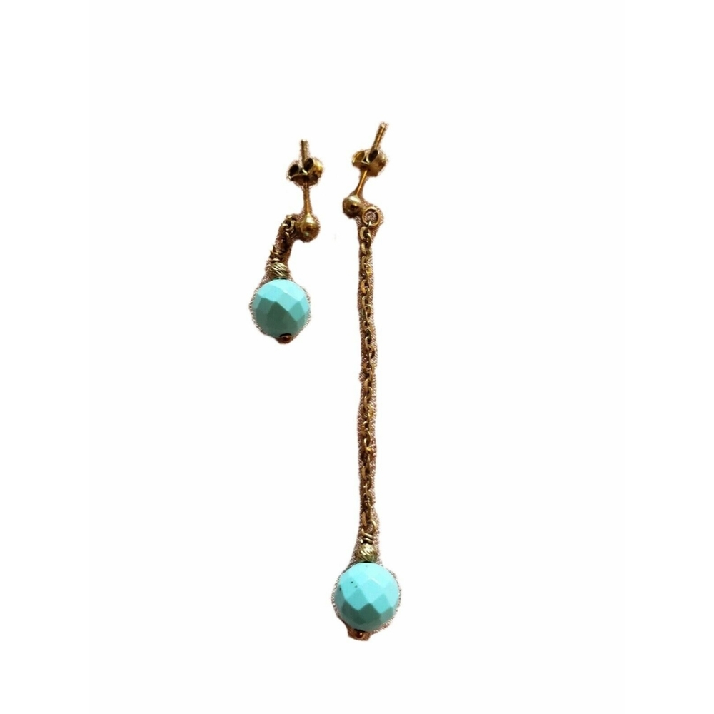 Uneven Length Turquoise Faceted Ball Drop Post Back Earrings